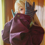 finger hole wool stripe gloves (grey/charcoal)