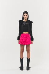 Balloon-fit Cotton Mini Skirt Hot Pink