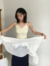 Apple Heart-Neck Ribbon-Ruched Sleeveless Top (6c)