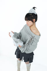offshoulder ribbon hoodie(gray)