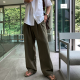 ノーメイスバックバンディングツータックリネンワイドパンツ