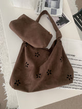Brown Haze Flower Punching Suede Twist Shoulder Bag (Brown)