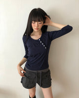 Wipeun Shirred 7-Sleeve T-Shirt