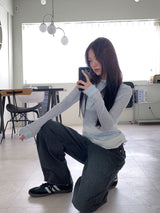 BLACK STRIPE WASHING DENIM PANTS