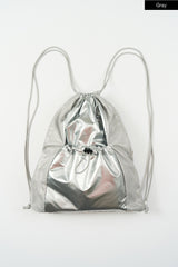 Metallic panel drawstring backpack