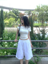 ツイストオフショルダー半袖Tシャツ (3 Colors)