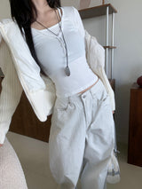 Dear Peach Touch Golji Strap Long Sleeve Top (3 colors)