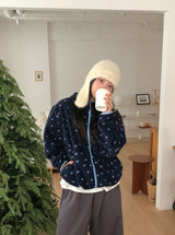 Deol Color Matching Printing Fleece Hood Zip-Up Jumper