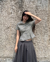Ashen Checkered Collar Pintuck Shirt