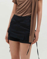 Ribbon Tied Mini Skirt Pants _ BLACK