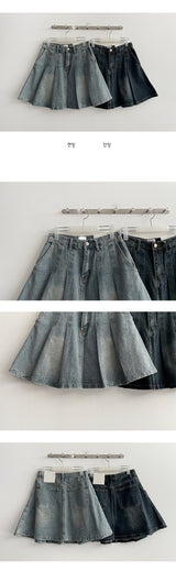 fluid washed pleats denim miniskirt