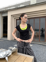 Olive Inner Halterneck Layered Short Sleeve T-shirt