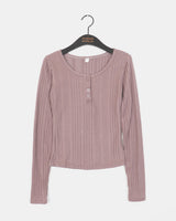 Poset ribbed half button slim fit T-shirt