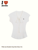 White Late Shoulder Strap Short Sleeve Tee