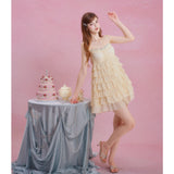 [GirlyFancyClub] フレッシュイエロー ティアード キャミワンピース