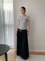Hand shirring off-shoulder spandex short-sleeved T-shirt