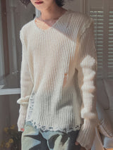 Reverse damage V-neck knitwear