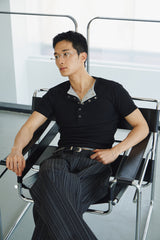 Need stripe wide denim pants(Black)
