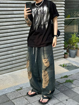 Western Vintage Destroyed Denim Balloon Pants