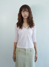 Shirring V-neck Top -Pink
