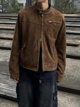 (MADE) ONE PICK WESTERN BIKER SUEIDE JACKET-BROWN