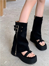 FOLD WARMER PLATFORM BELT TWO WAY SANDAL BOOTS (2COLORS!)