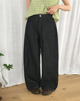 ダッドサイドピンタックスナップボタンワイドロングデニムパンツ