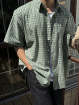 Dard pore check short-sleeved shirt