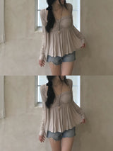 Needs Inner Cap Lace Flare Top & Cardigan SET