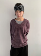 シンポリストライプVネックニットスウェットシャツ