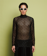 CHECK MESH TURTLENECK TOP