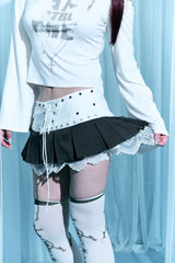 Stud pleated lace mini skirt