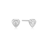 silver sparkling shield stud rhodium plating + 925 silver earrings E067-03H