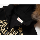 SHINE FUR-HOODIED 2WAY ZIP UP HOODIE BLACK