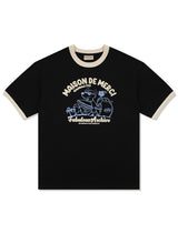 UNISEX オーバーフィットパピーサーフィンリンガーショートスリーブT　ブラック(FCE2TS401M)
