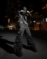 WASH-DENIM CARGO PANTS MULTI POCKET (Black)