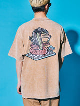 サクラアニマルズカーキデニムウォッシュドTシャツ (サーペント)