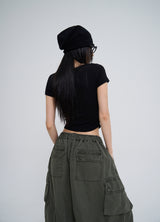 [U-BASIC] スローボタンVネック半袖Tシャツ