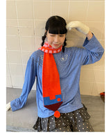 ウィンターオリジナルデザインチェックニットステッチウールマフラー