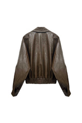 PAMELA LEATHER BOMBER JACKET / BROWN