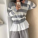 [MADE] striped deep V-neck knit