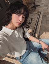 ベルナラインカラーニットショートスリーブTシャツ
