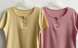Waddoo hem round button short sleeve tee