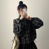 Logle High Neck Check Crop Zip-Up Jumper