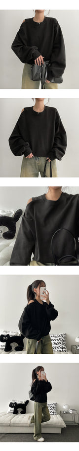 Rudy Unbalanced Open Shoulder Cropped Sweatshirt