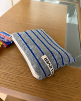 Terry stripe flat pouch - blue gray , S size