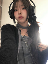 Doobie Soft Fur Button Long Sleeve Cardigan