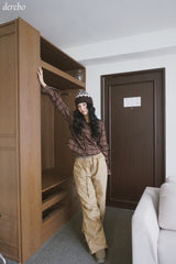 wool cotton shirring checkered long-sleeved shirt
