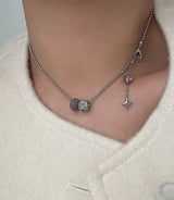 yio Gray gemstone heart Rondell star Surgical two way y Beads Bold Choker Short Layered Necklace