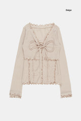 Non-button frill ribbed cardigan